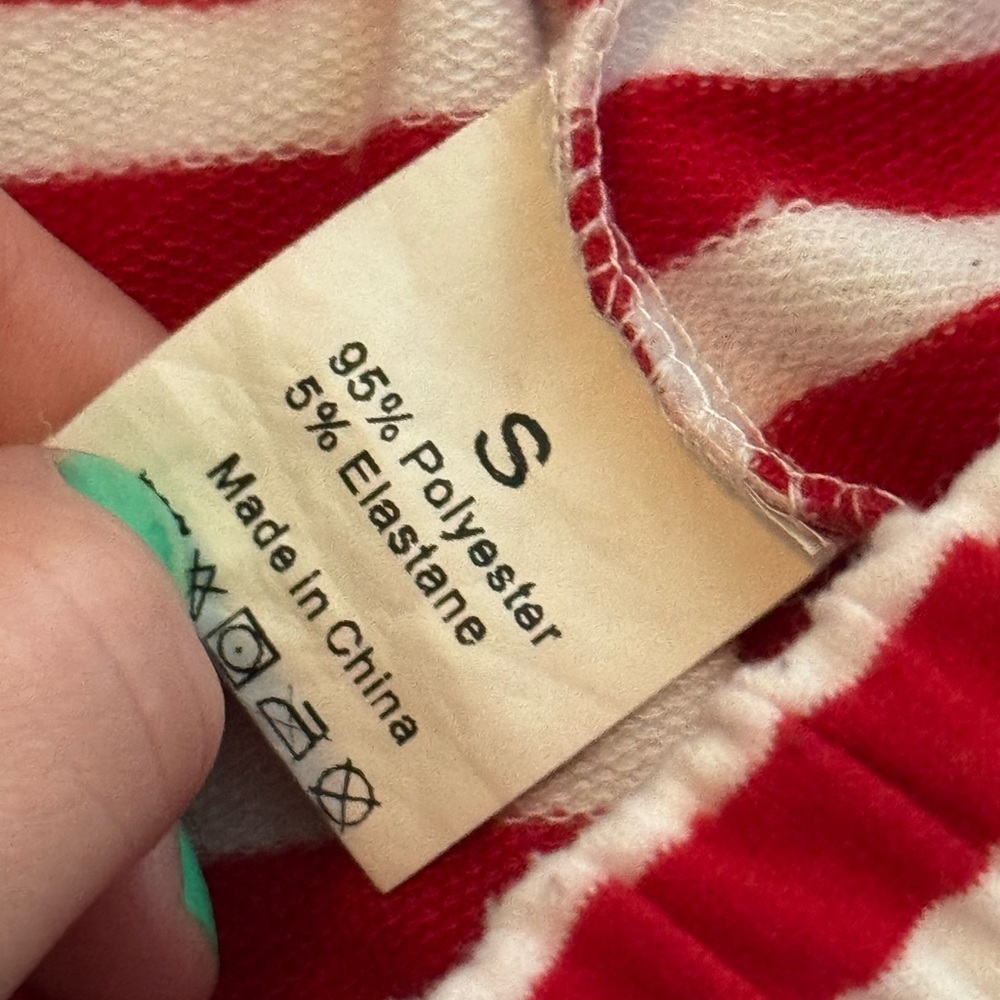 Red and White Striped Long Sleeve Top and Shorts PJ Set - Picture 2 of 3